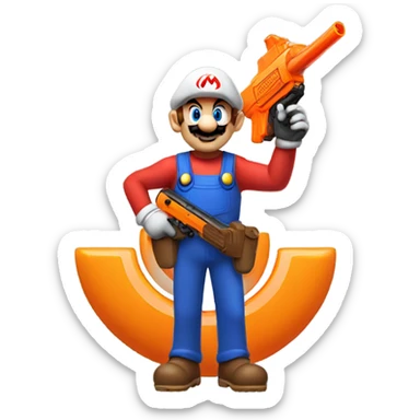 Mario holding an orange nerf gun sticker