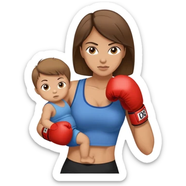 Light brunette fit mom boxing with baby boy sticker