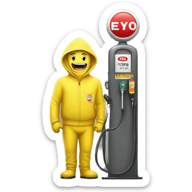 Man wearing banana suit pumping gas sticker