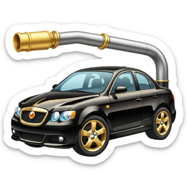 Emoji-style car membership badges: exhaust, black spoiler, and gold wheel can you create them? sticker