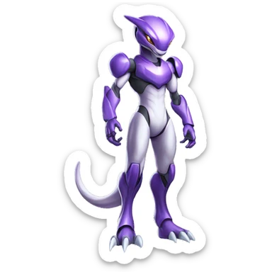 Futuristic Shiny Mewtwo-Velociraptor-Genesect-Fakémon-Pokémon with a visor helmet Full Body sticker
