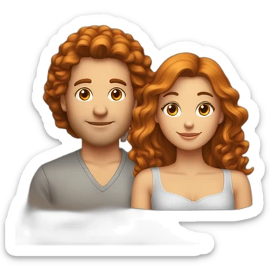 un couple l'homme a les cheveux court brun et bouclés et la femme a les cheveux roux long et frisses sticker