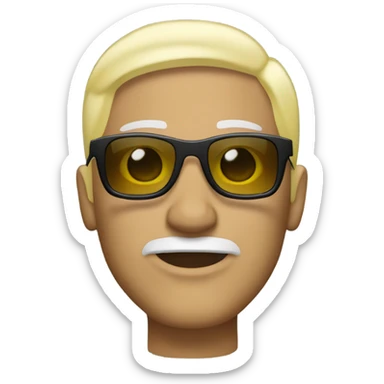 Man with a bleached yellow blonde bob and sunglasses and a goatee  sticker