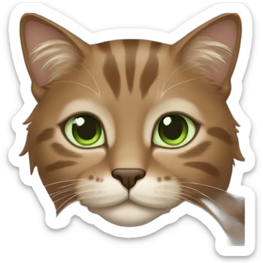 Brown Norvegian cat with long hair and green eyes sticker