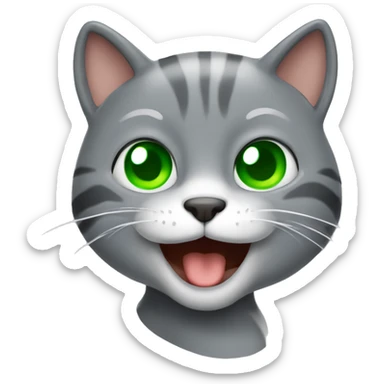 gato gris con ojos verdes sonriendo sticker