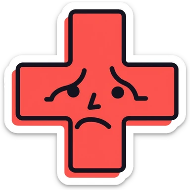 Red Cross medical symbol with negative vibes, sad face sticker