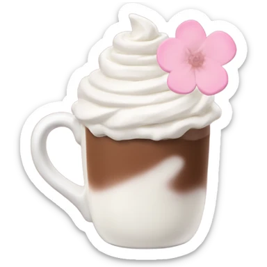 Hot chocolate with pale pink flower and whipped cream sticker