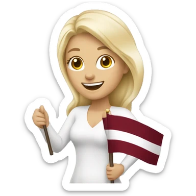 Happy blonde woman with a flag of Latvia in hands sticker