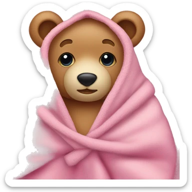 Pink teddy bear in cozy blanket  sticker