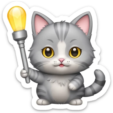 chibi cute gray cat holding a light stick happily sticker
