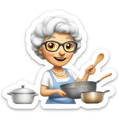 Cute cartoon Italian grandma cooking in kitchen sticker