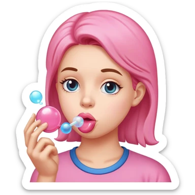 blowing a bubble gum sticker