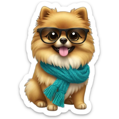 Pomerania con gafas de sol y bufanda sticker