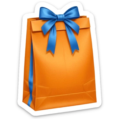 orange paper bag with blue ribbon sticker