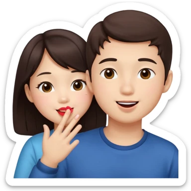 Asian girl blowing kiss to brunette boy  sticker