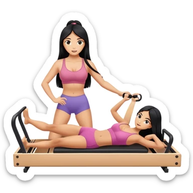 woman with bra, tanned long black hair, doing Pilates reformer  sticker
