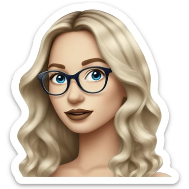 Beautiful Balayage pale model lady with glasses and blue eyes  sticker