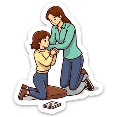 One Caucasian woman with brown hair big boobs,  kneeling on top of a man sticker