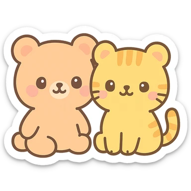 a bear and tiger together, friendly and cute kawaii style sticker