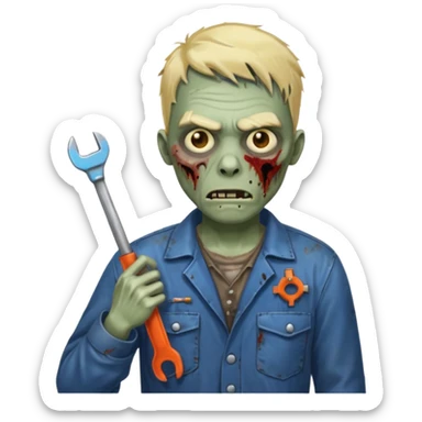 zombie mechanic with tool in his hand   sticker