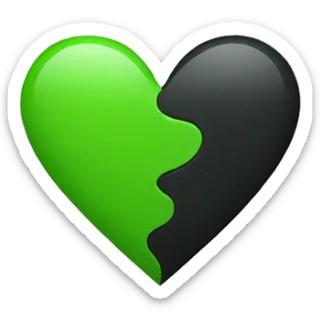 Half black and half Green heart sticker