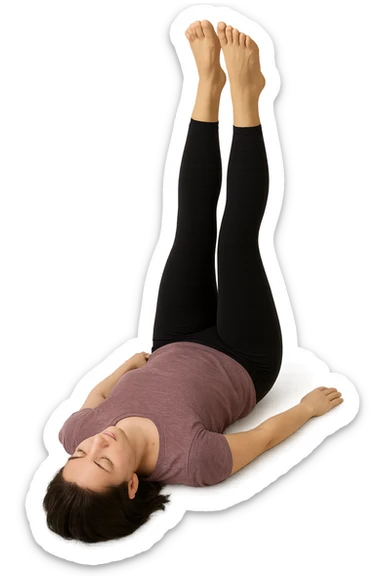 Donna con gambe alzate sdraiata per la routine circolatoria realistica sticker