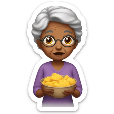 crying brown skin grandma holding food sticker