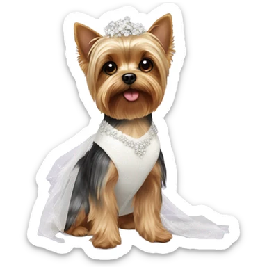 Yorkie in a wedding dress sticker