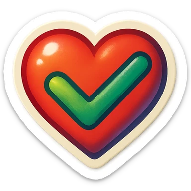 retro sticker style heart with a check mark, bold and playful sticker