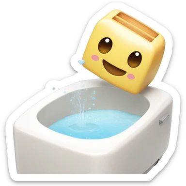 a cute kawaii aesthetic water bath with a toaster about to fall into it, simple looking sticker