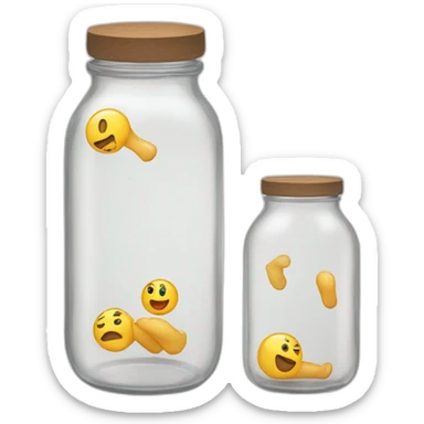 from left to right one human leg, empty glass jar, another human leg sticker