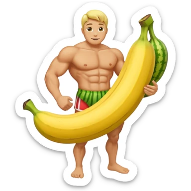 banana as superhuman. add watermelons in background  sticker