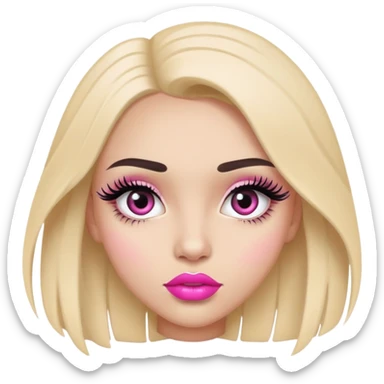 light skin girl, very long eye lashes, pink lips sticker