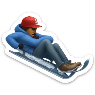 Man wearing a baseball cap backwards, sledding down a snow covered hill sticker