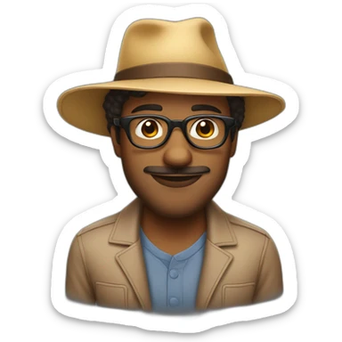 man with glasses and stubble with a hat that says "jazz baby" sticker