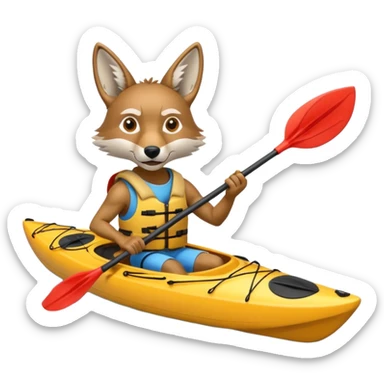 Humanoid coyote on a kayak sticker