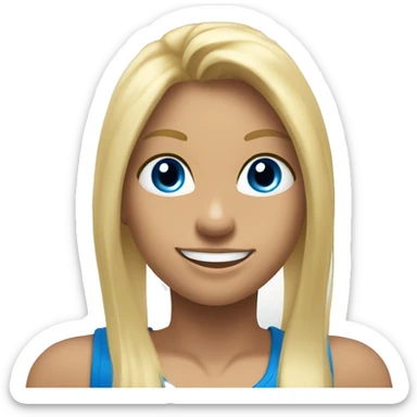 blonde muscular gym girl with blue eyes, fringe, and sweet smile,show silhouete long hair sticker