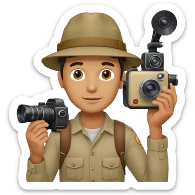 man single large film Camera ,on his shoulder sticker