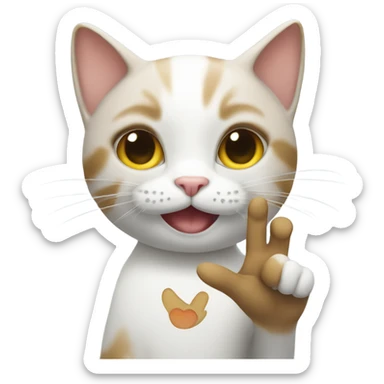 a cat holding up a peace sign sticker