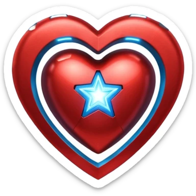 A red Iron Man heart with a glowing blue star in the center sticker