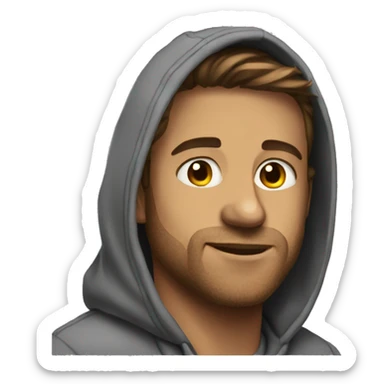 Ryan wearing a hoodie sticker