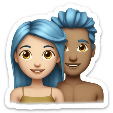 Fair skin toned Girl with blue highlighted hairs with man fair skin toned  sticker