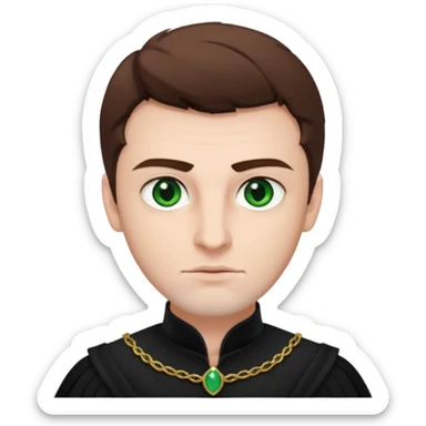 Iago from Otello with white skin, green eyes, brown hair, black outfit sticker