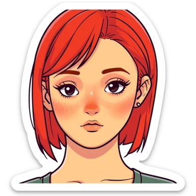 white girl with lashes and red hair with straight hair and side part with freckles two nose piercings and an anti brow sticker