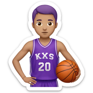 ["Medium skin tone male, short hair, wearing a purple basketball jersey."] sticker
