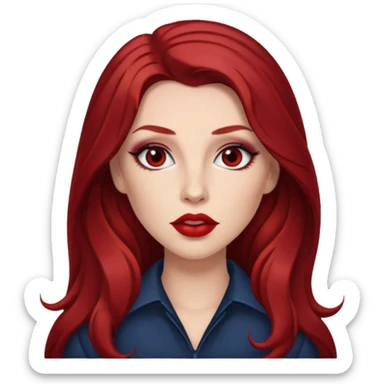 Chappell Roan with long dark red hair, makeup sticker