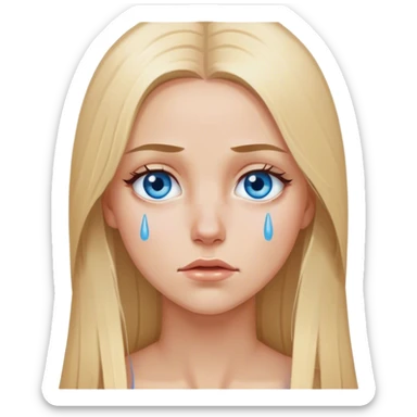 beautiful white girl with long straight blonde hair blue eyes crying  sticker