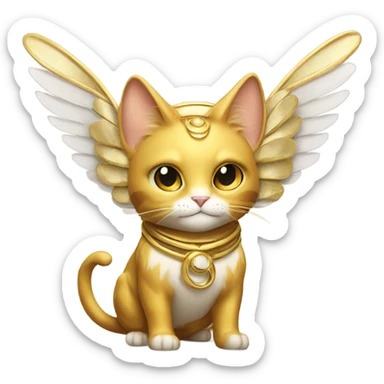 Golden Omni-Cat God with wings and a ring around its body  sticker