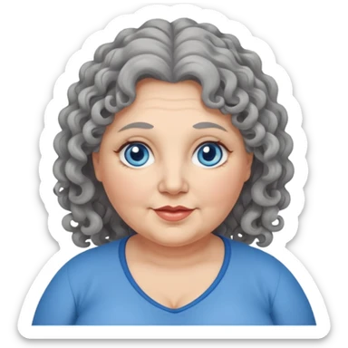  chubby 50 years olde woman with grey long curly hair and bleu eyes sticker