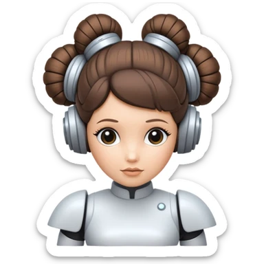 cartoon toy robot with Princess Leia's signature hair buns sticker